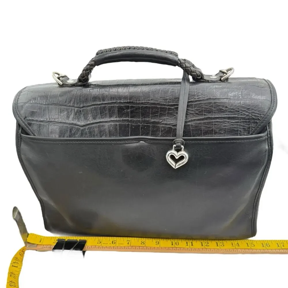 Brighton Black‎ Leather Briefcase Satchel Laptop Travel Shoulder Bag Vintage VGC